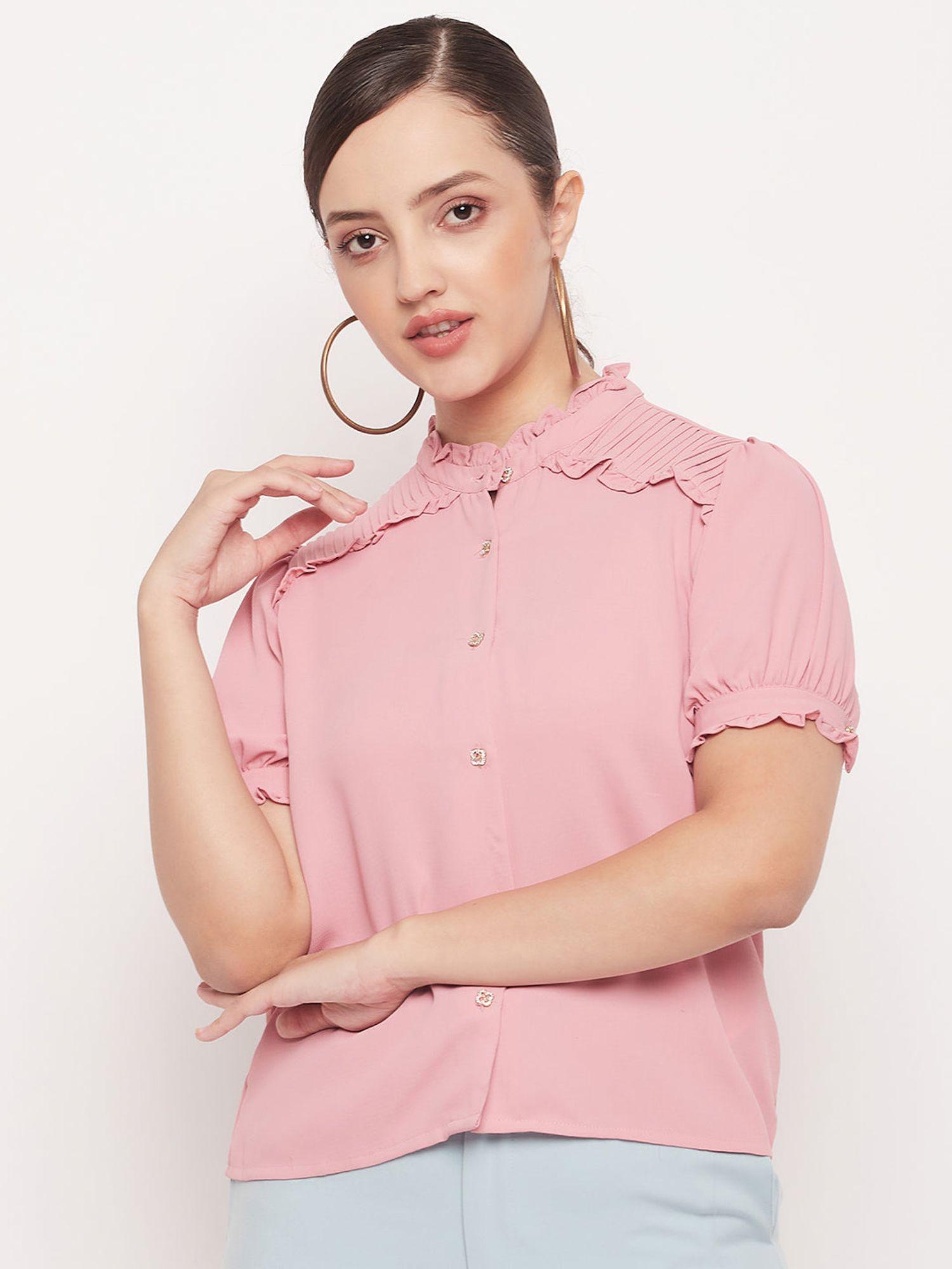 women solid shirt collar top