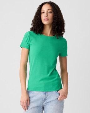 women solid short-sleeve ribbed t-shirt