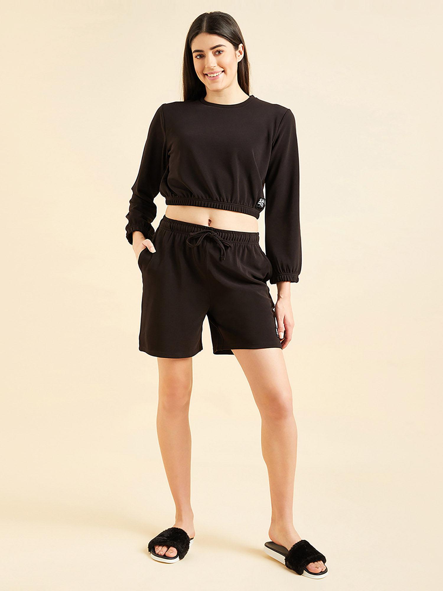 women solid shorts - black (set of 2)
