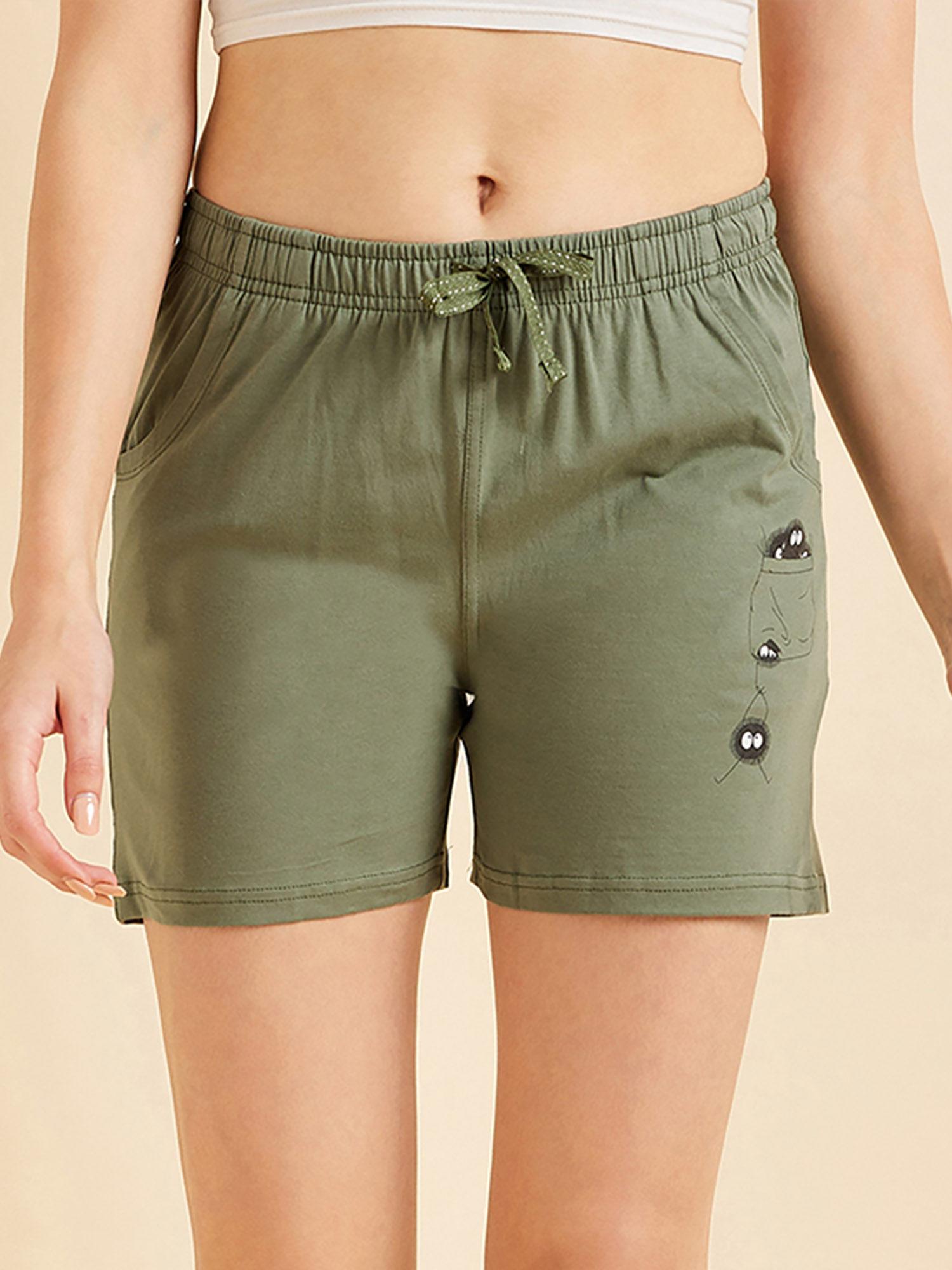 women solid shorts - green