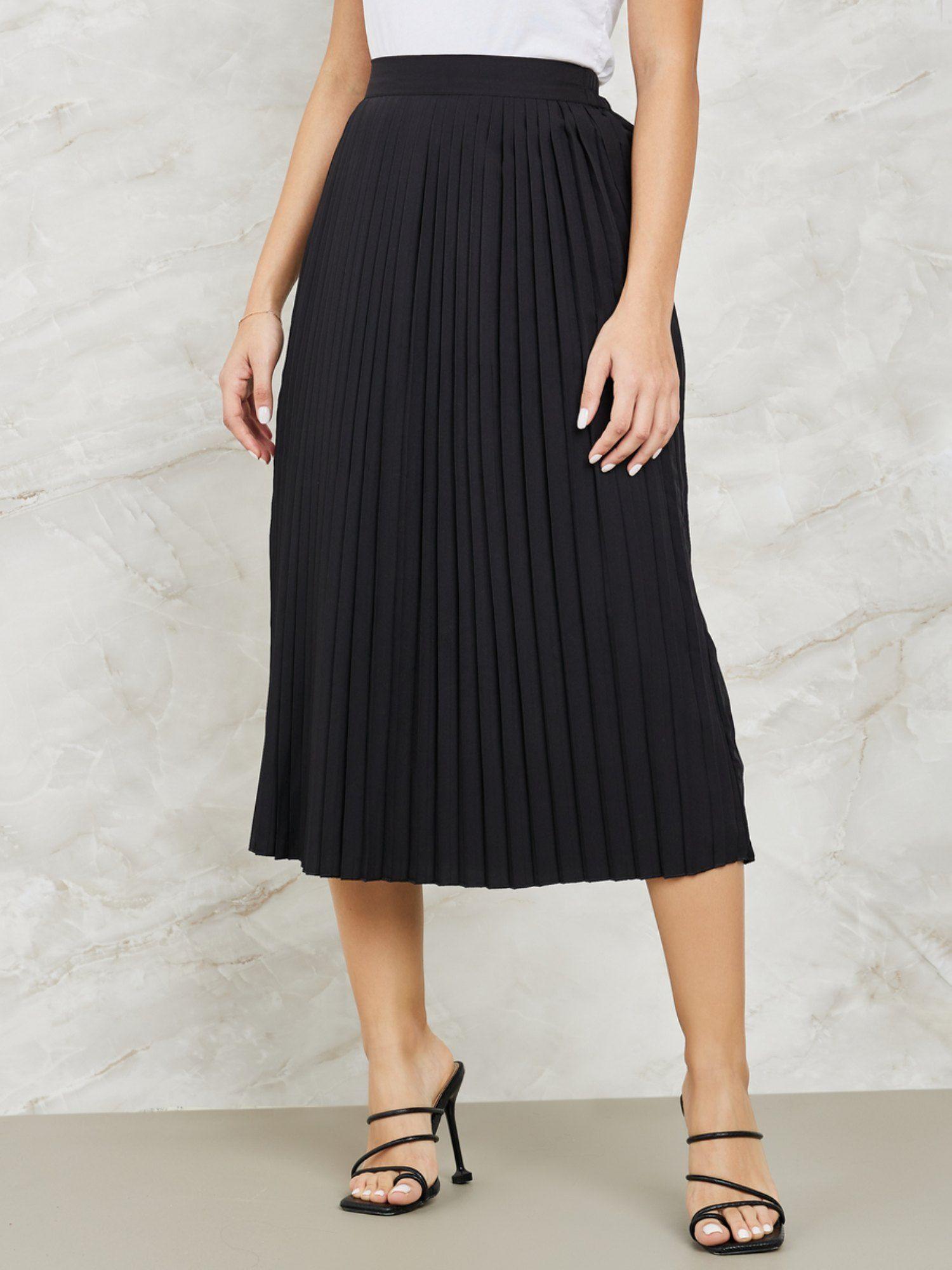 women solid skirt black