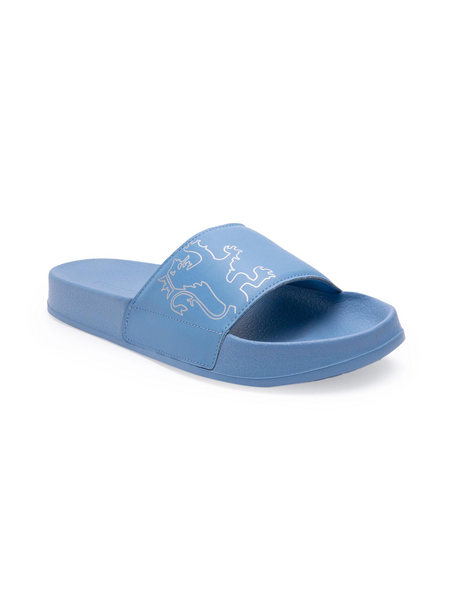 women solid slate blue sliders