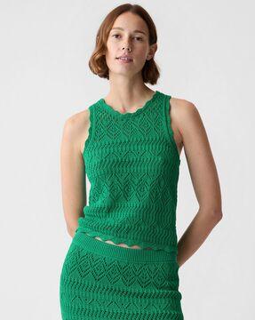 women solid sleeveless crochet tank top