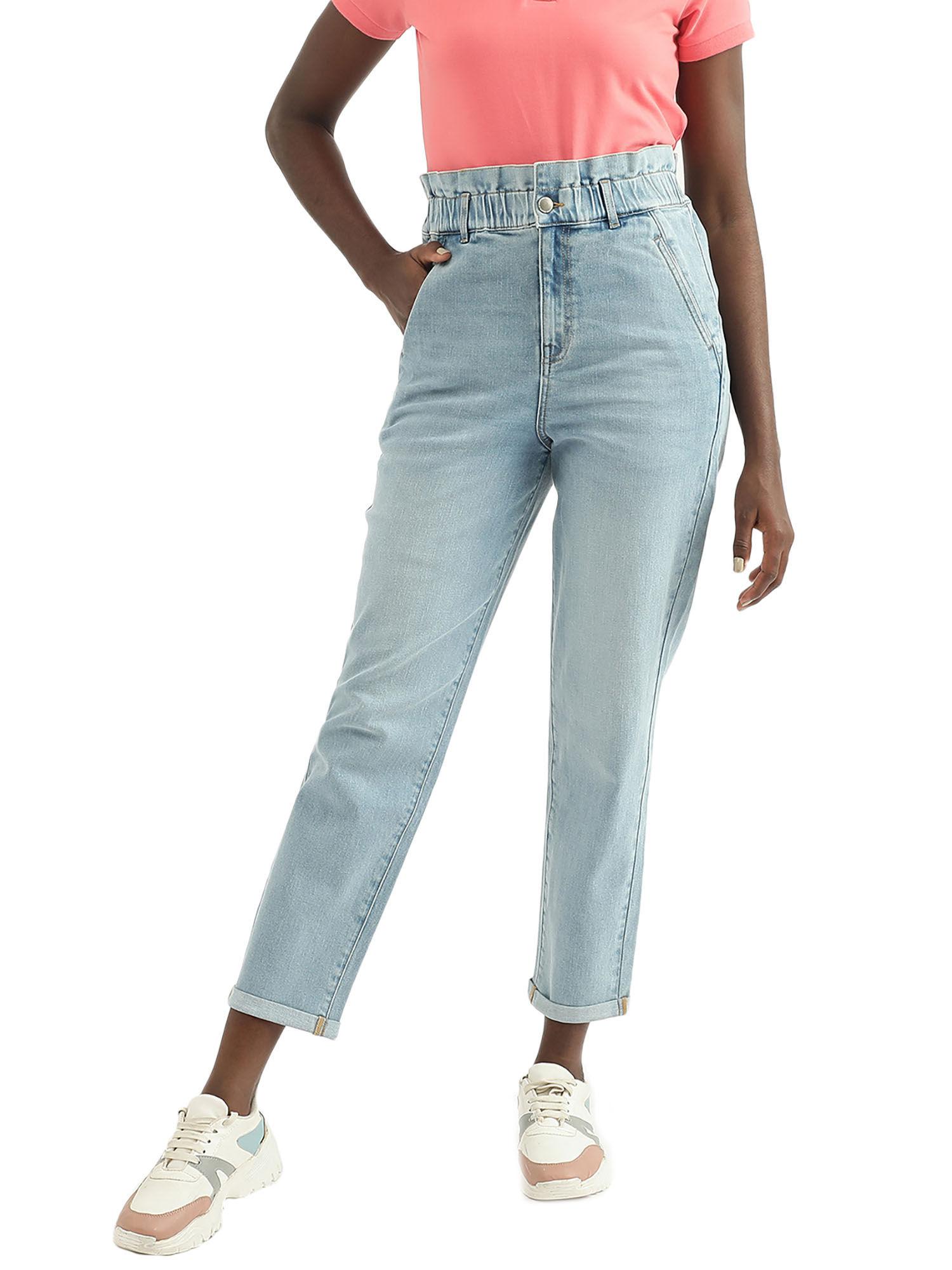 women solid slouchy fit blue jeans