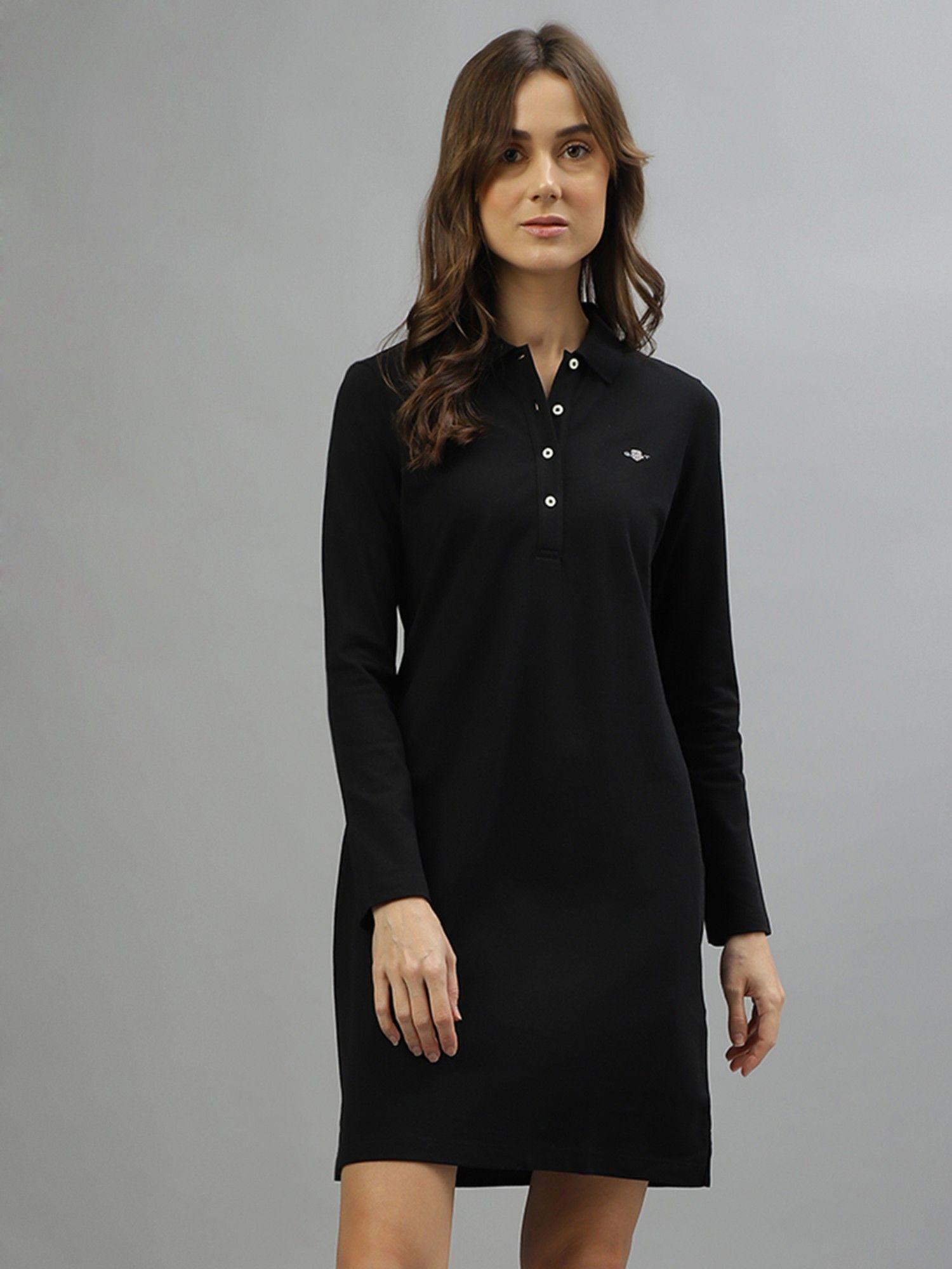 women solid spread collar full sleeves dress