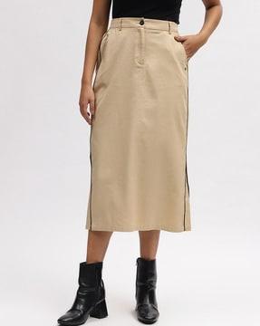 women solid straight fit cotton skirt