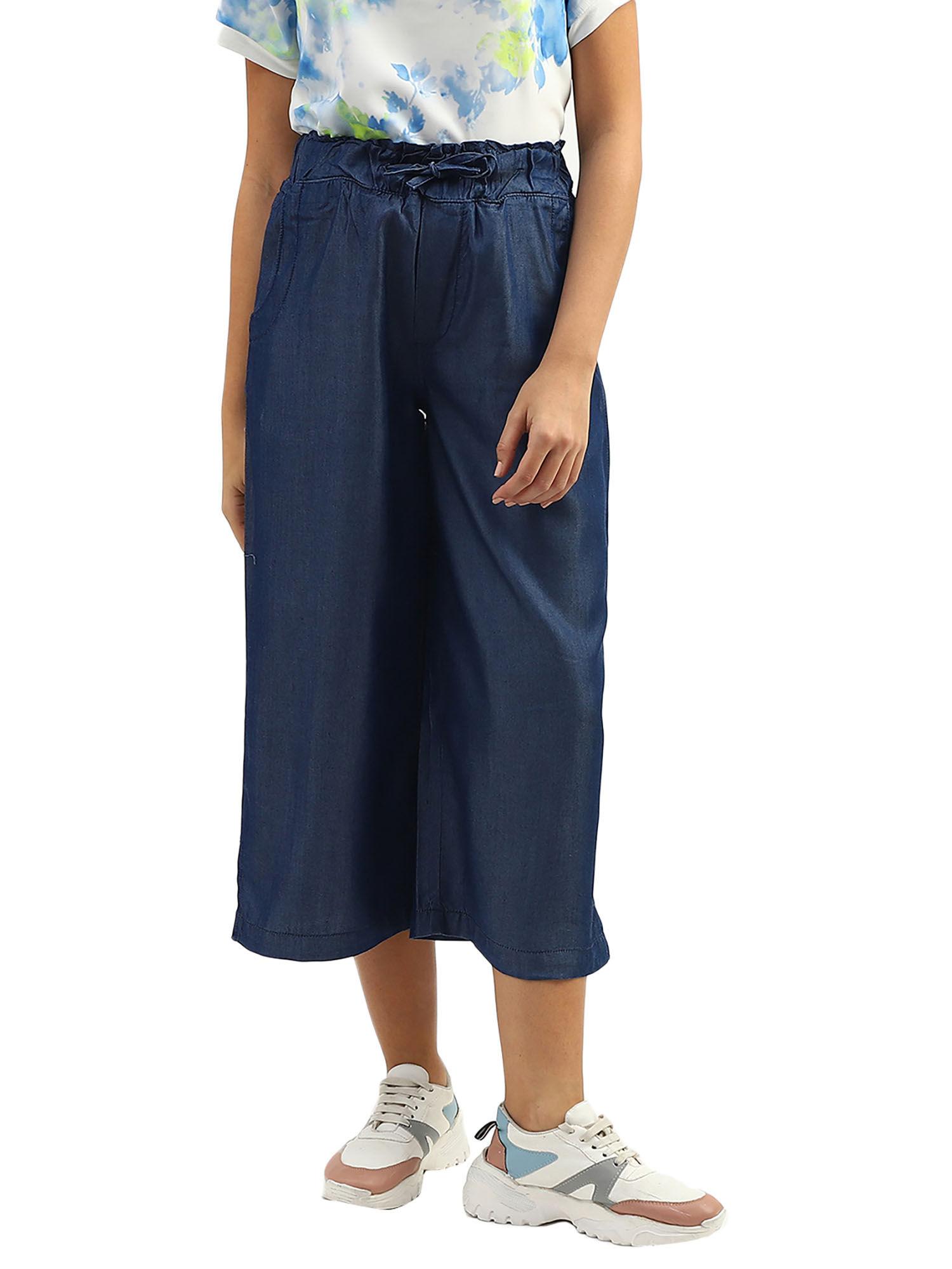 women solid straight fit culotte blue