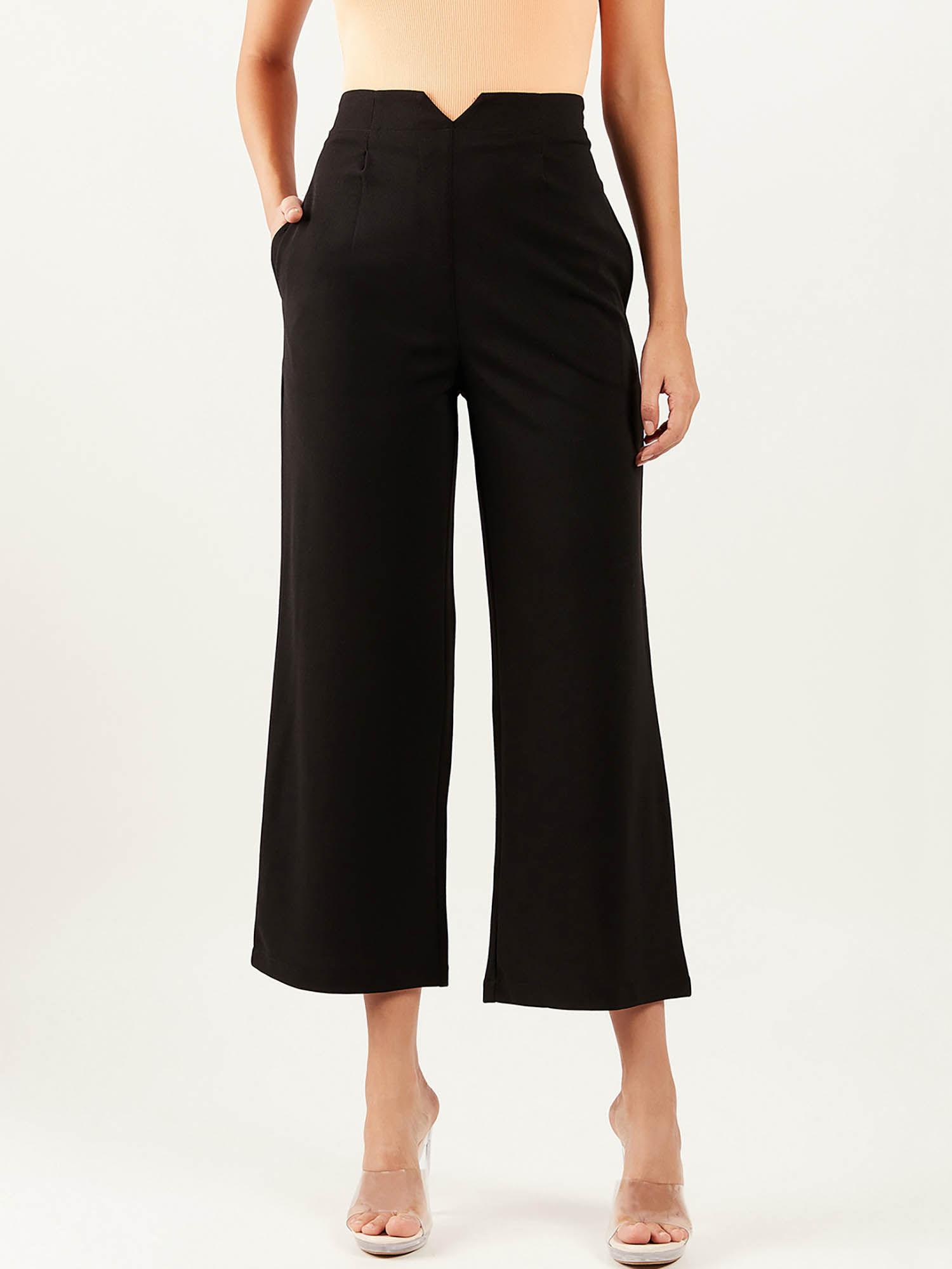 women solid straight leg black trouser