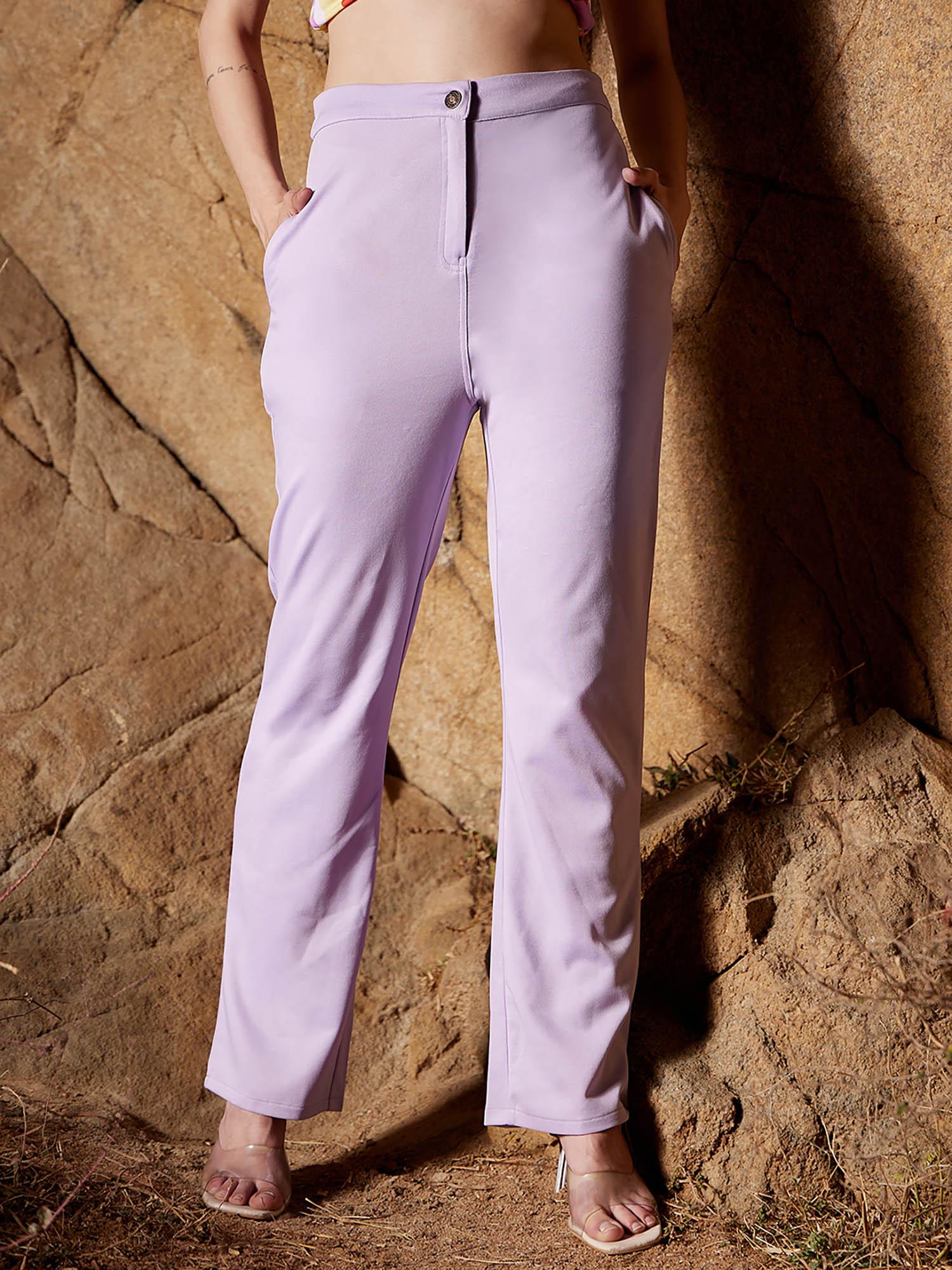 women solid straight leg lavender trouser