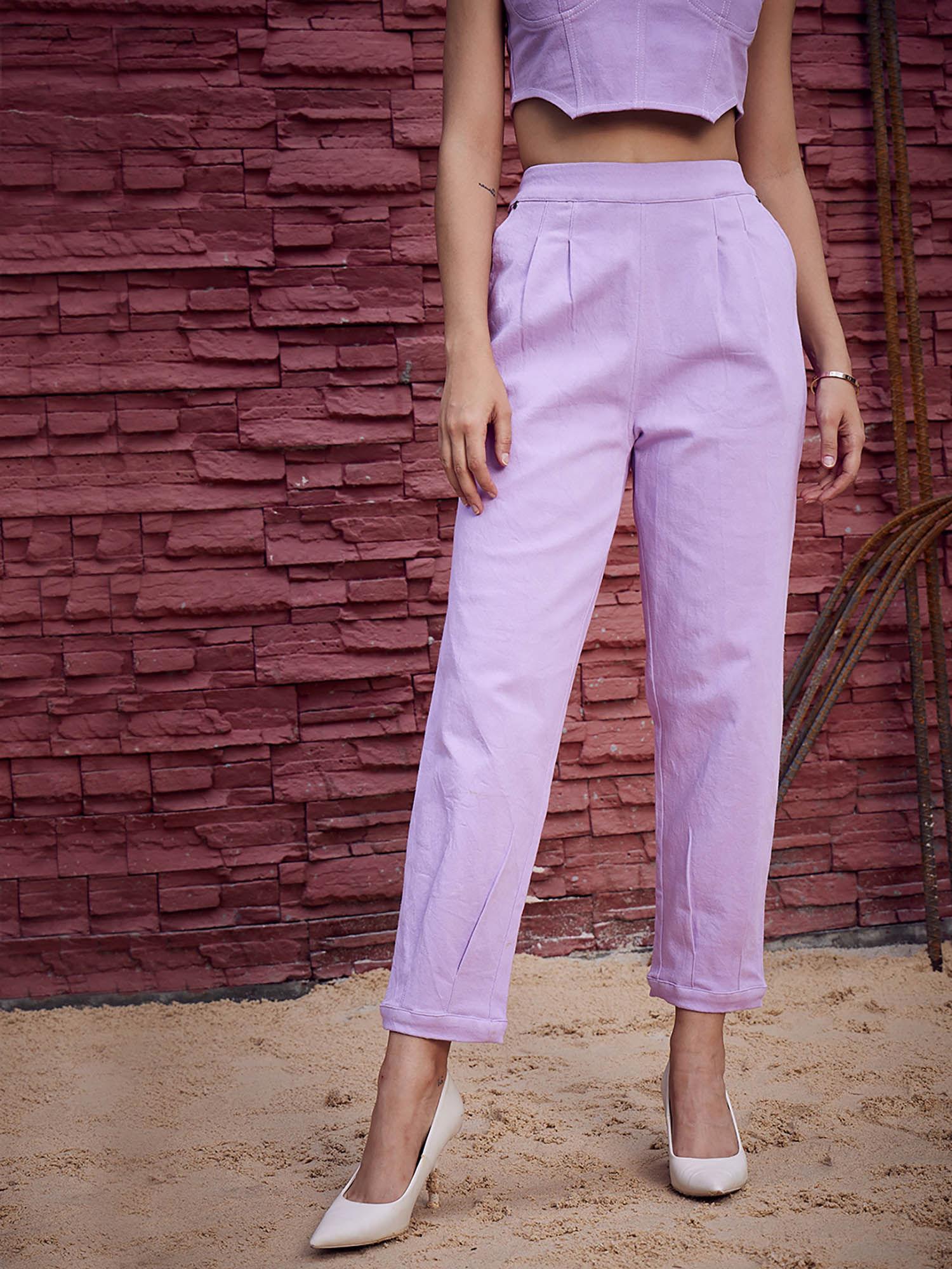 women solid straight leg lavender trouser