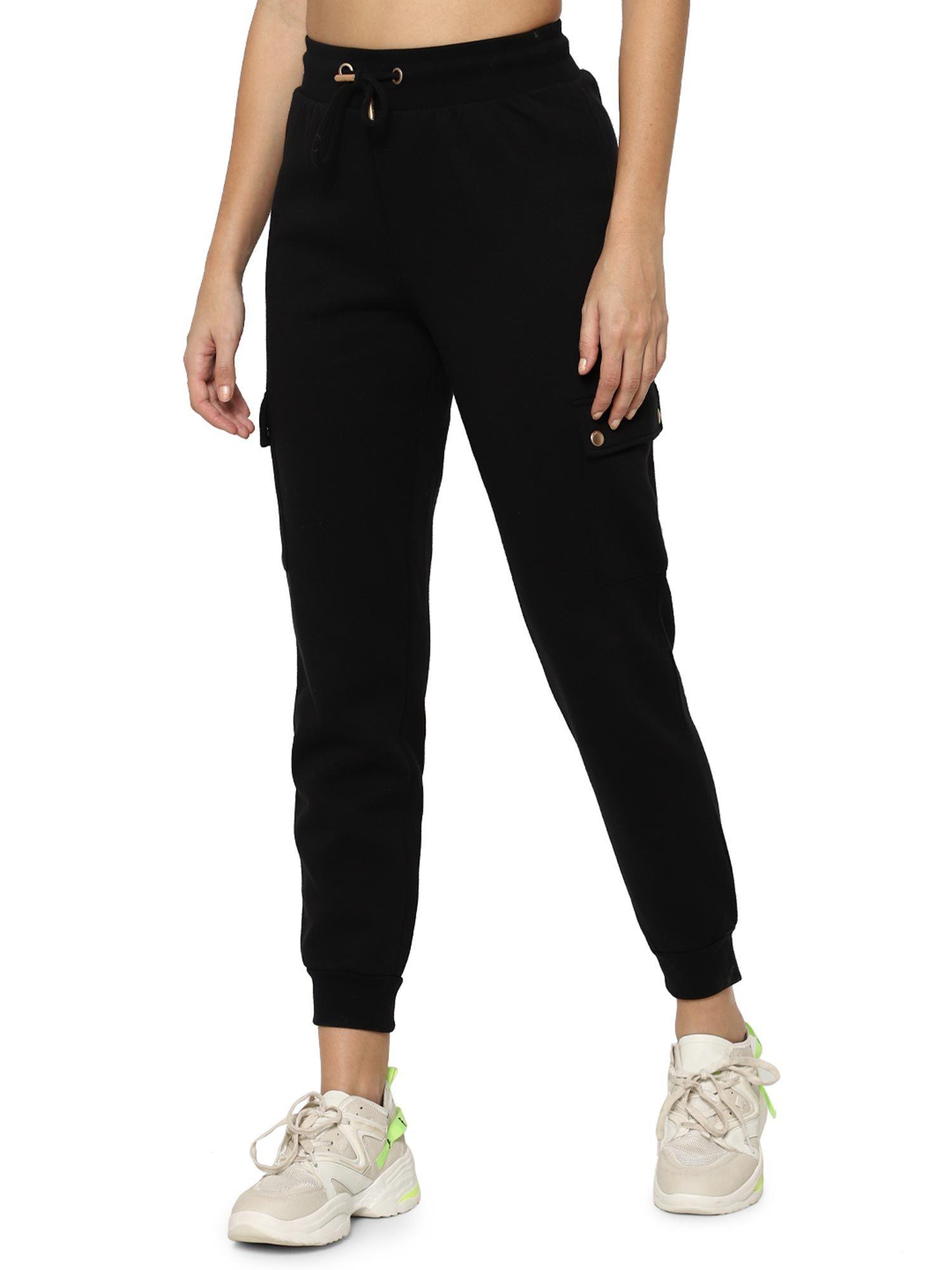 women solid-stretch black jogger