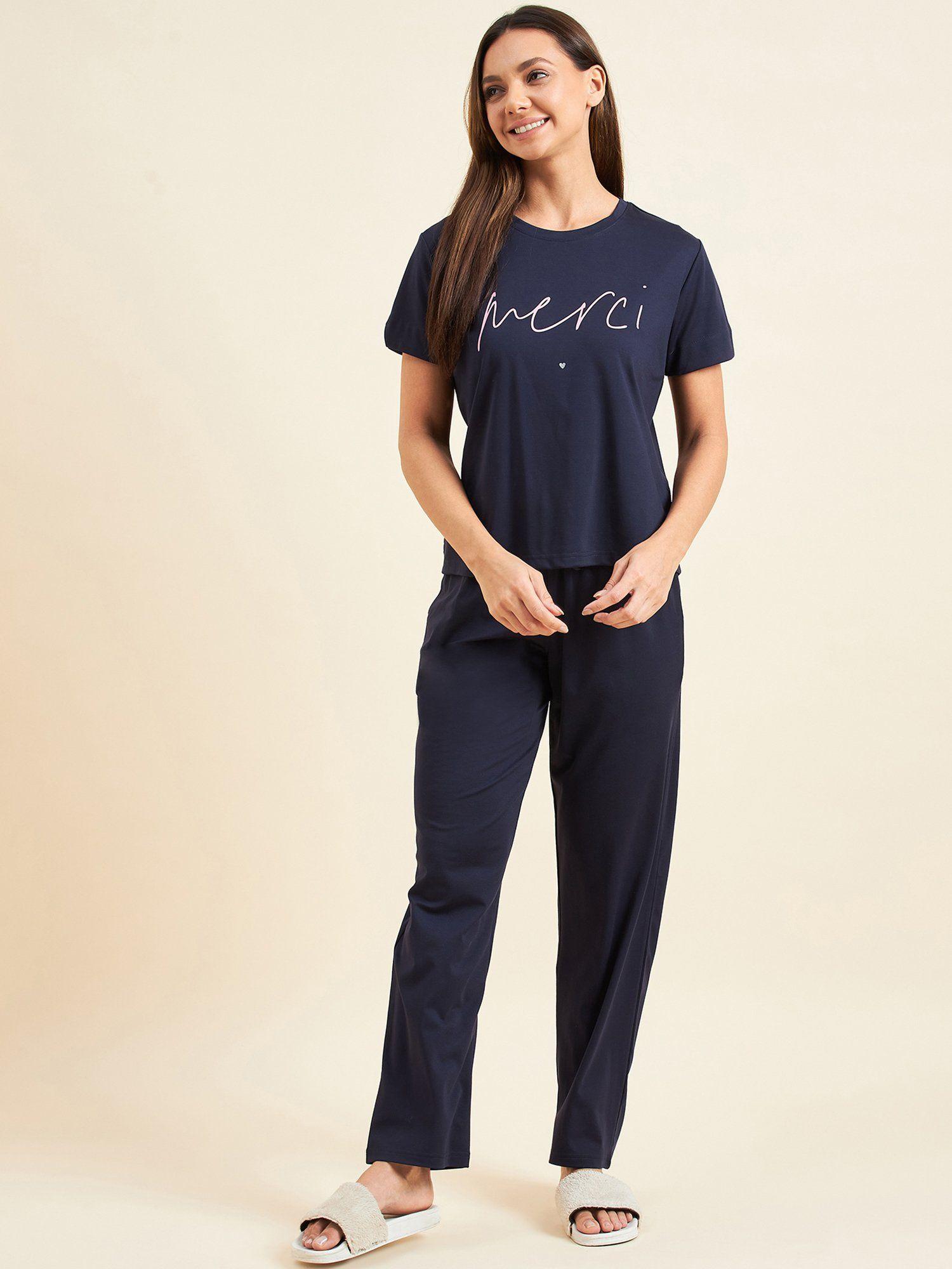 women solid t-shirt and pyjama ( set of 2)