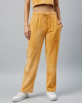 women solid track pants with drawstrings