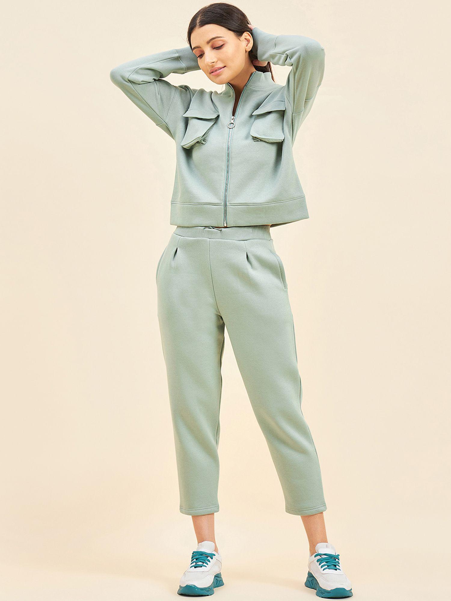 women solid track suit green (set of 2)