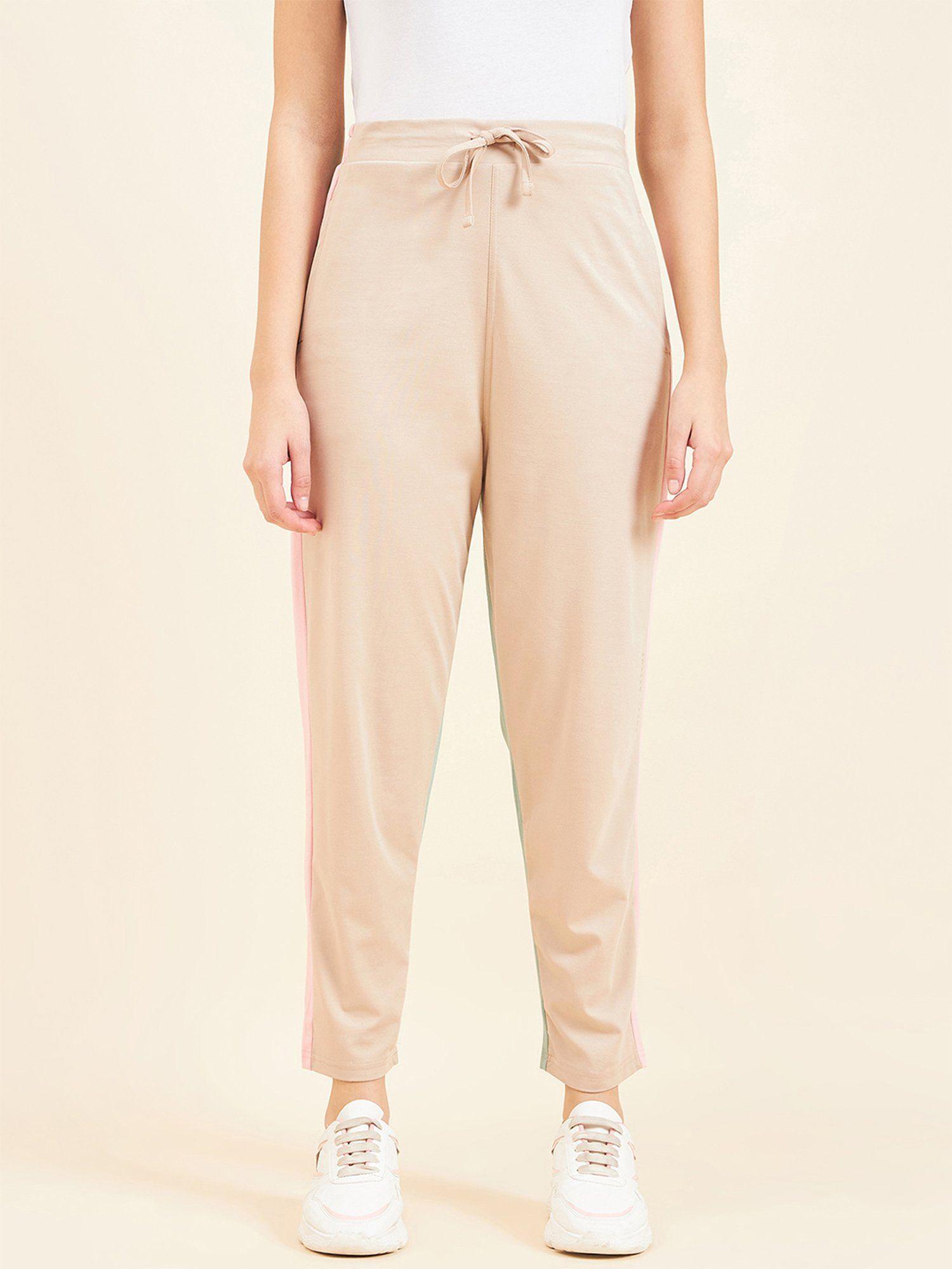 women solid trackpant - beige