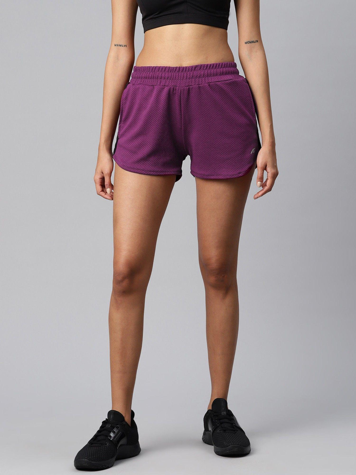 women solid training gym sports shorts purple