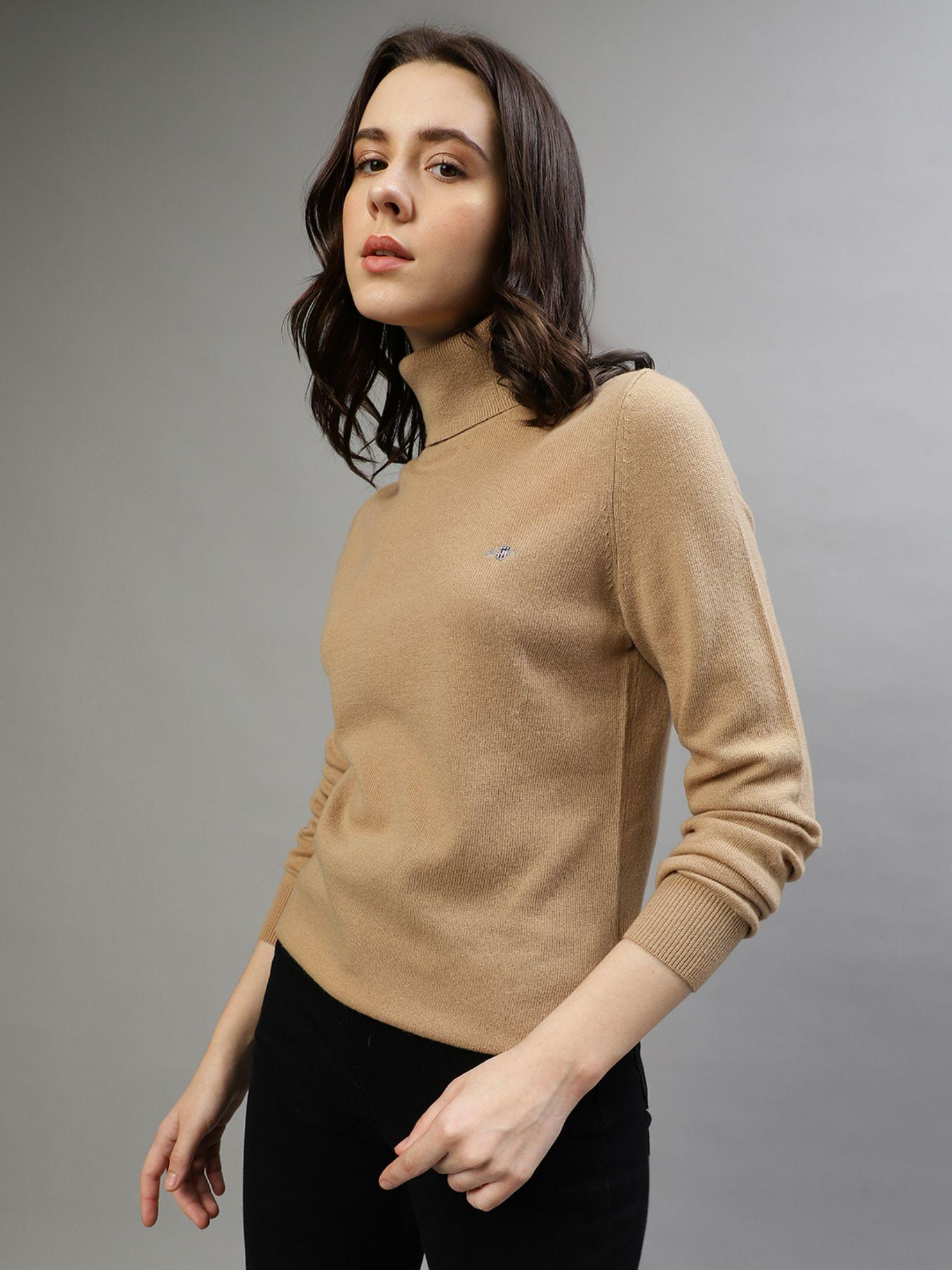 women solid turtle neck full sleeves sweater