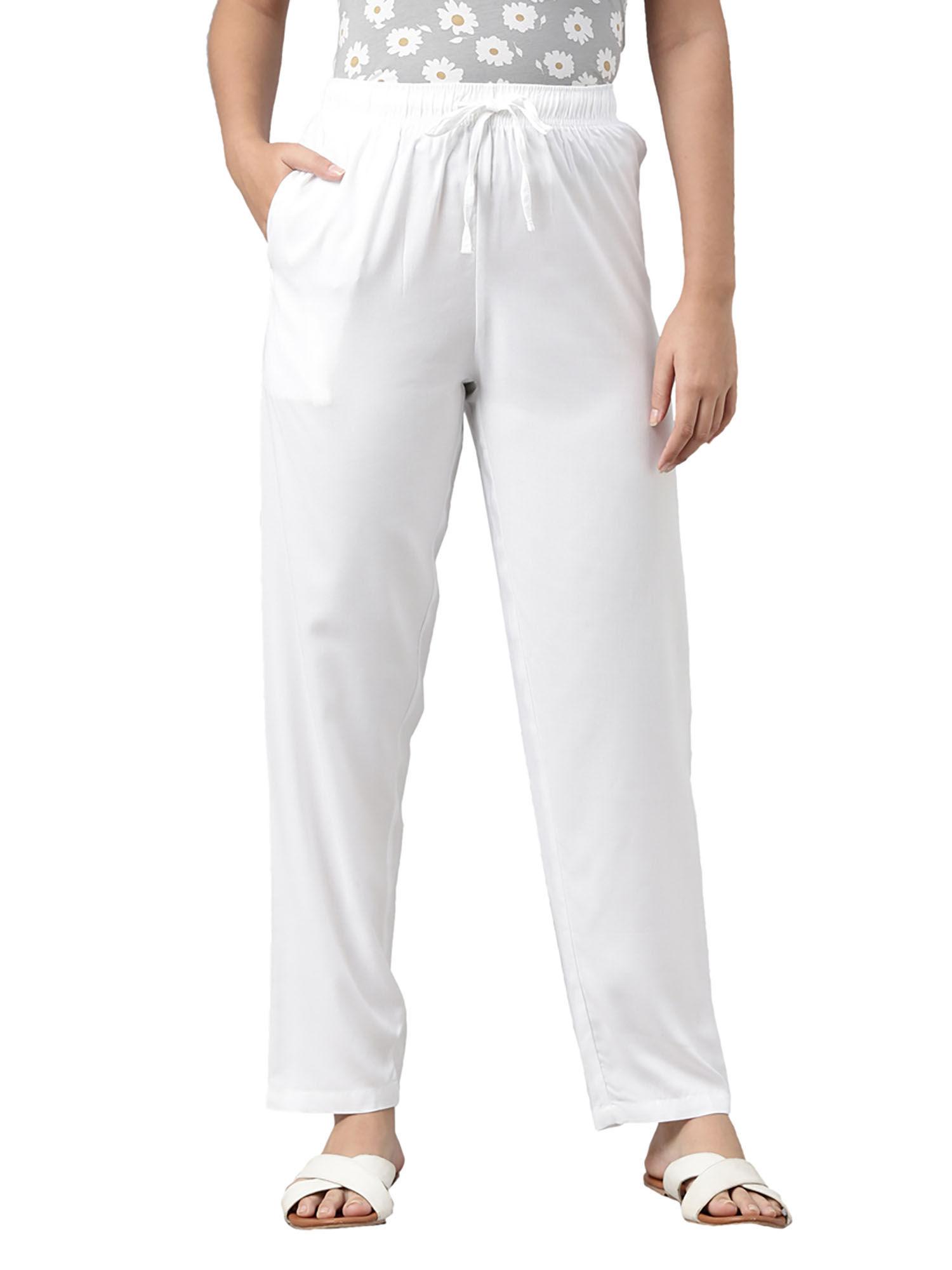 women solid white mid rise casual pants