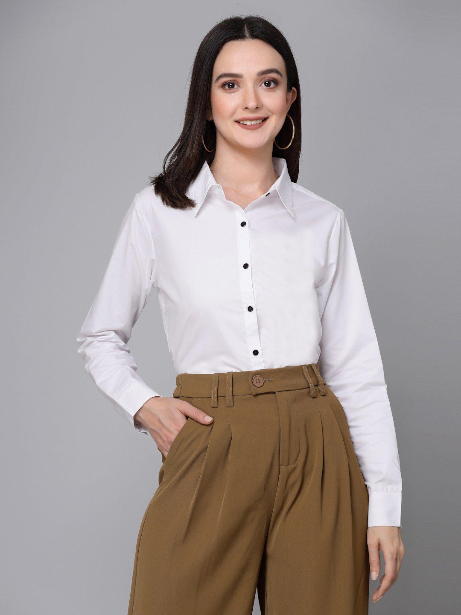 women solid white polycotton formal shirt