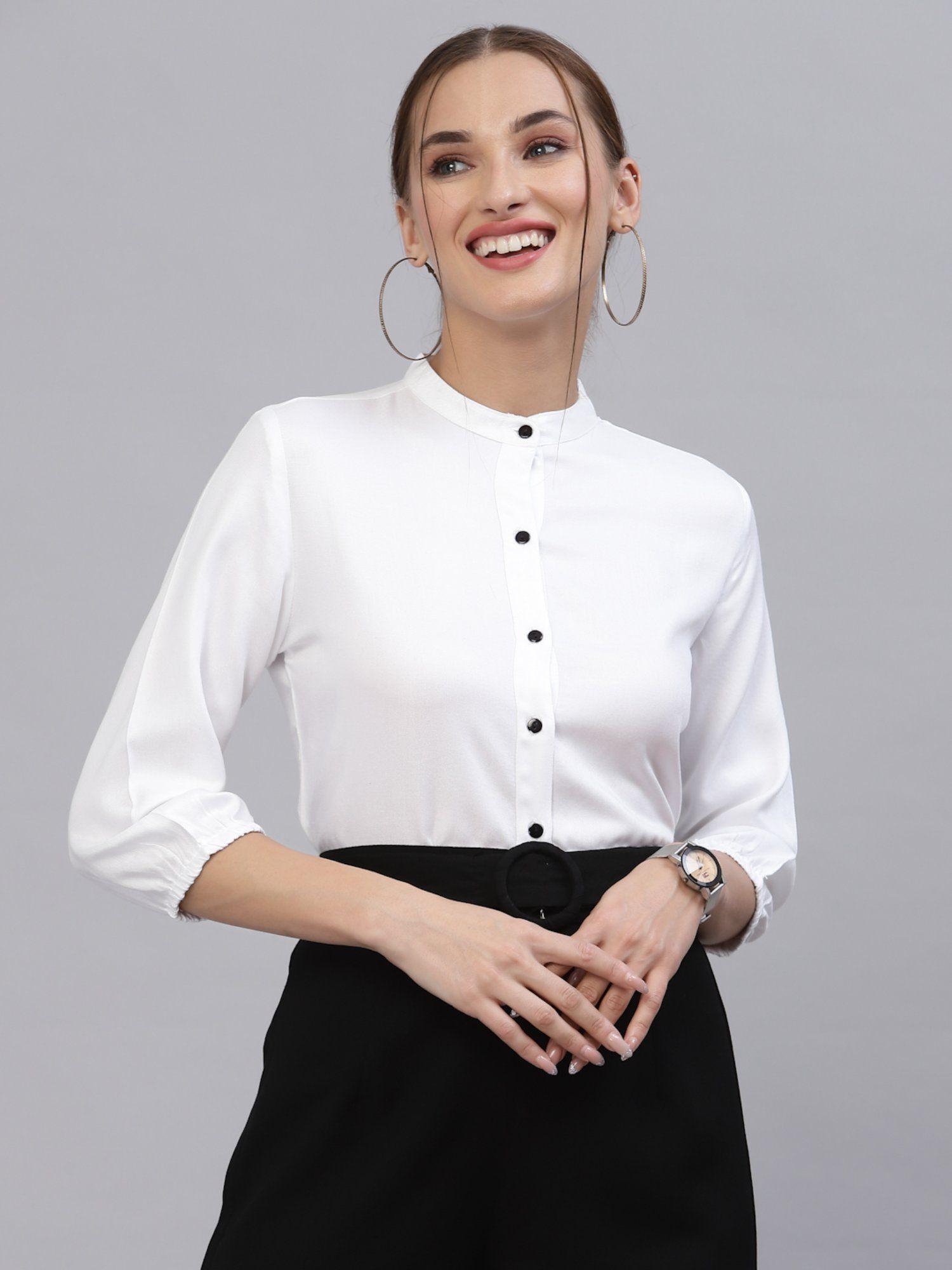 women solid white viscose rayon formal shirt