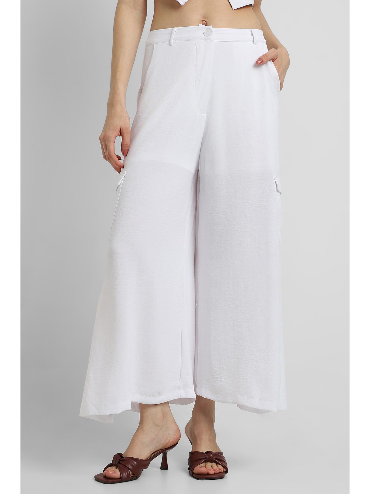 women solid white wide pant