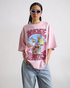 women spongebob print oversized crew-neck t-shirt