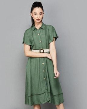 women spread-collar a-line dress