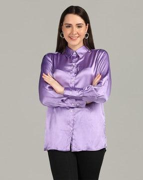 women spread-collar loose fit shirt