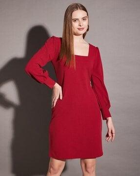 women square-neck a-line dress