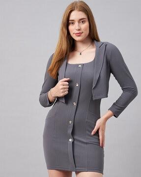 women square-neck bodycon dress with jacket