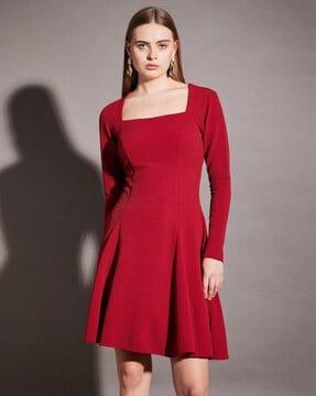 women square-neck fit & flare dress