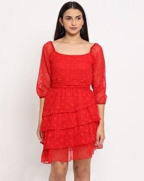 women square-neck fit & flare dress