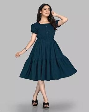 women square-neck fit & flare dress