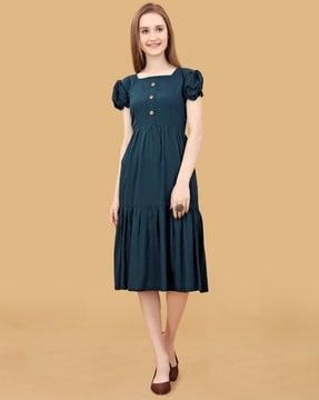 women square-neck fit & flare dress