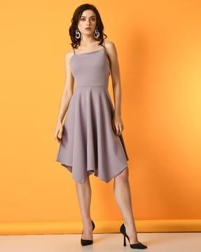 women square-neck fit & flared dress