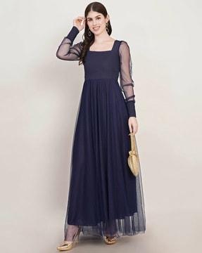 women square-neck fit & flared dress