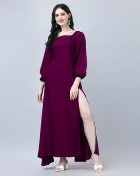 women square-neck fit & flared dress