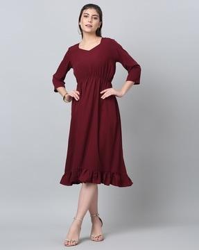 women square-neck fit and flare dress