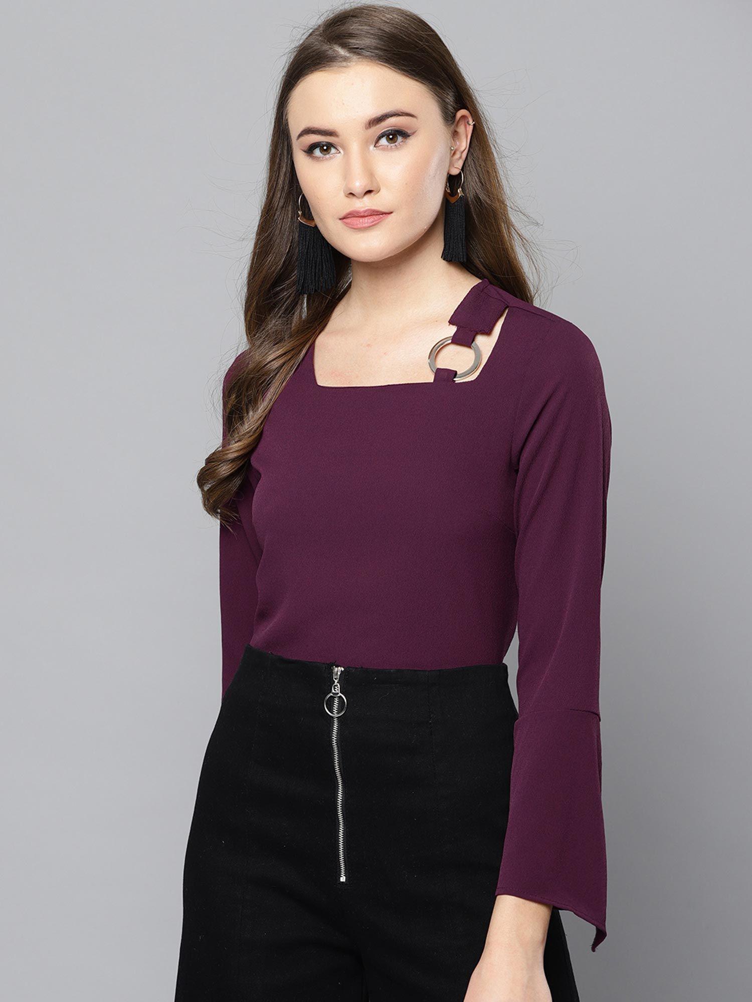 women square neck full sleeve solid top