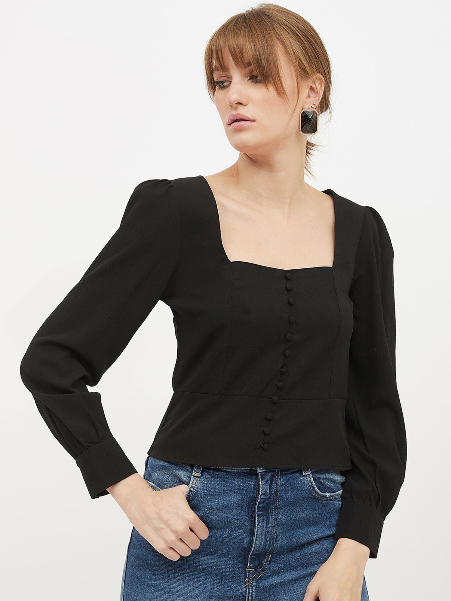 women square neck full sleeve solid top