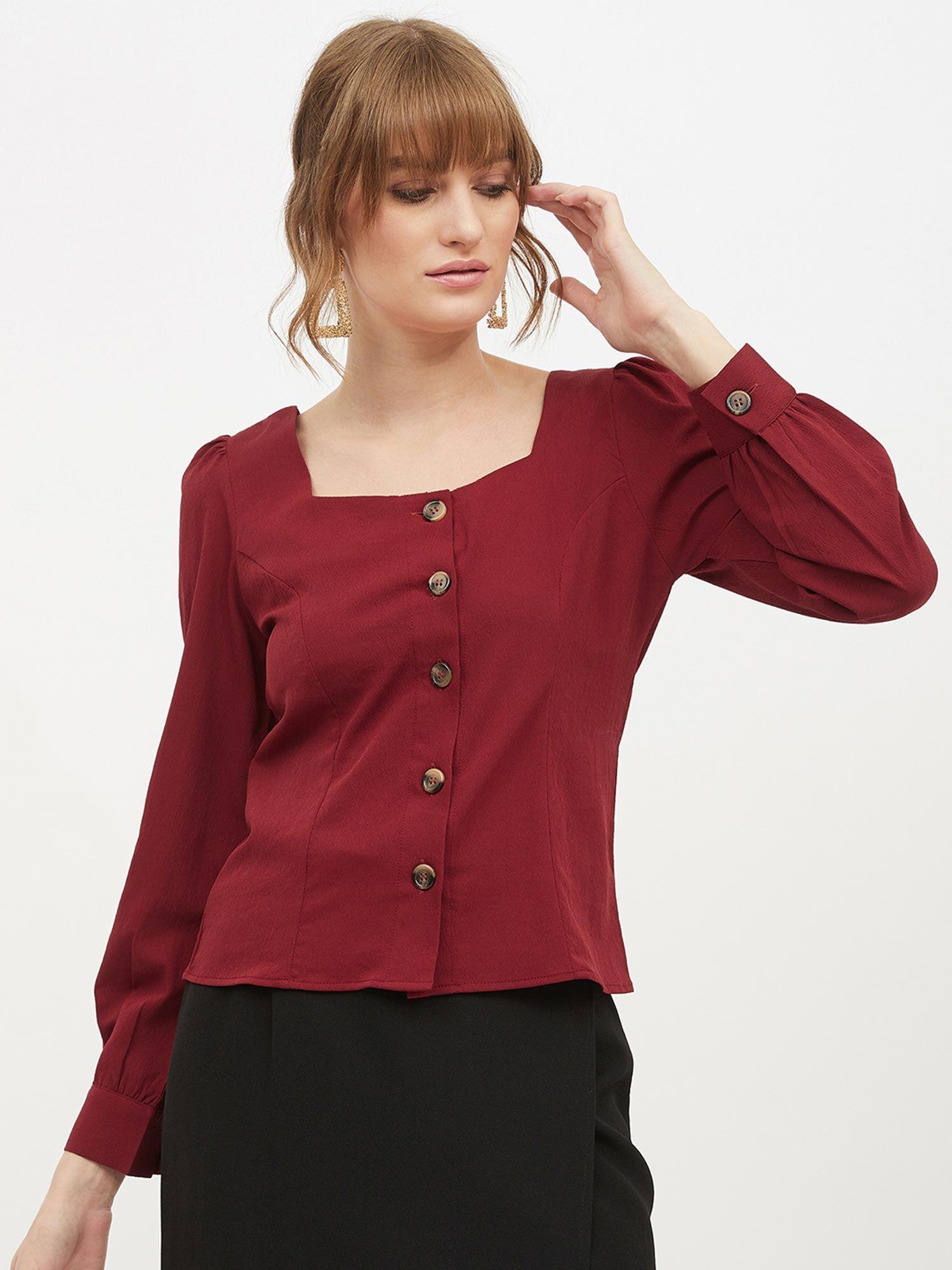 women square neck full sleeve solid top
