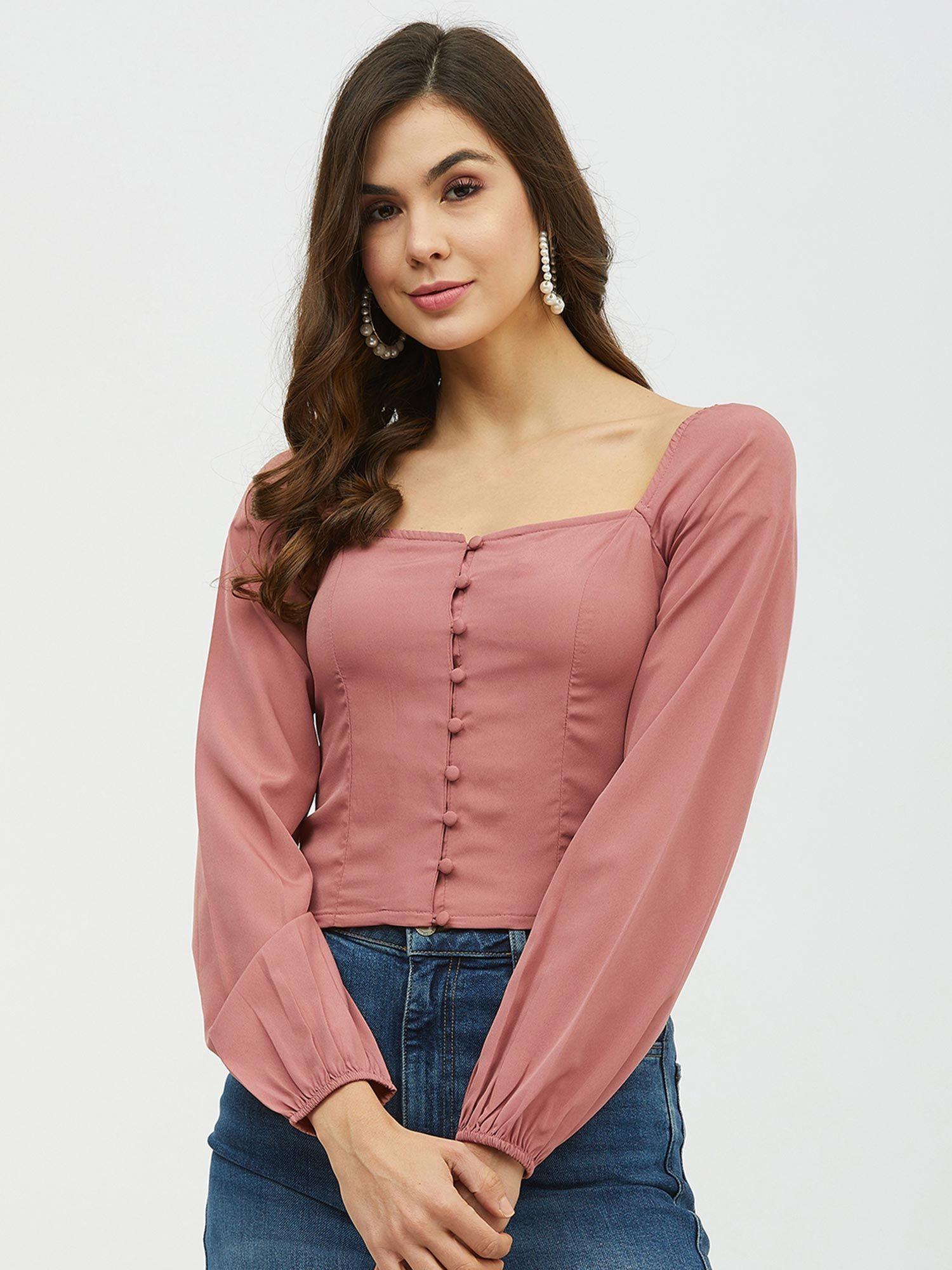 women square neck full sleeve solid top