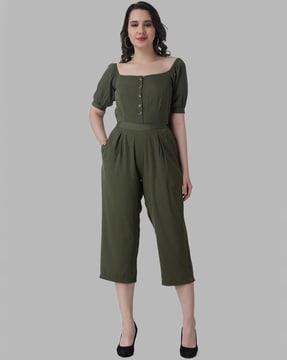 women square-neck jumpsuit with insert pockets
