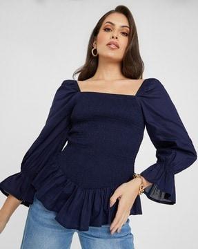 women square neck smocked top