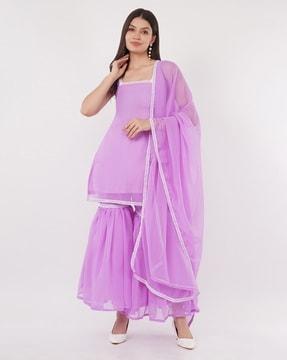 women square-neck straight kurta with sharara & dupatta