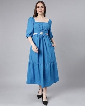 women square-neck tiered dress