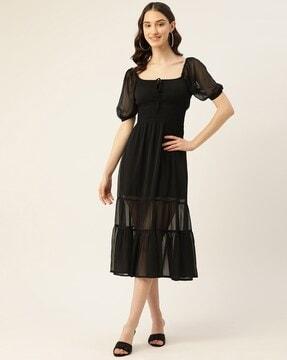women square-neck tiered dress