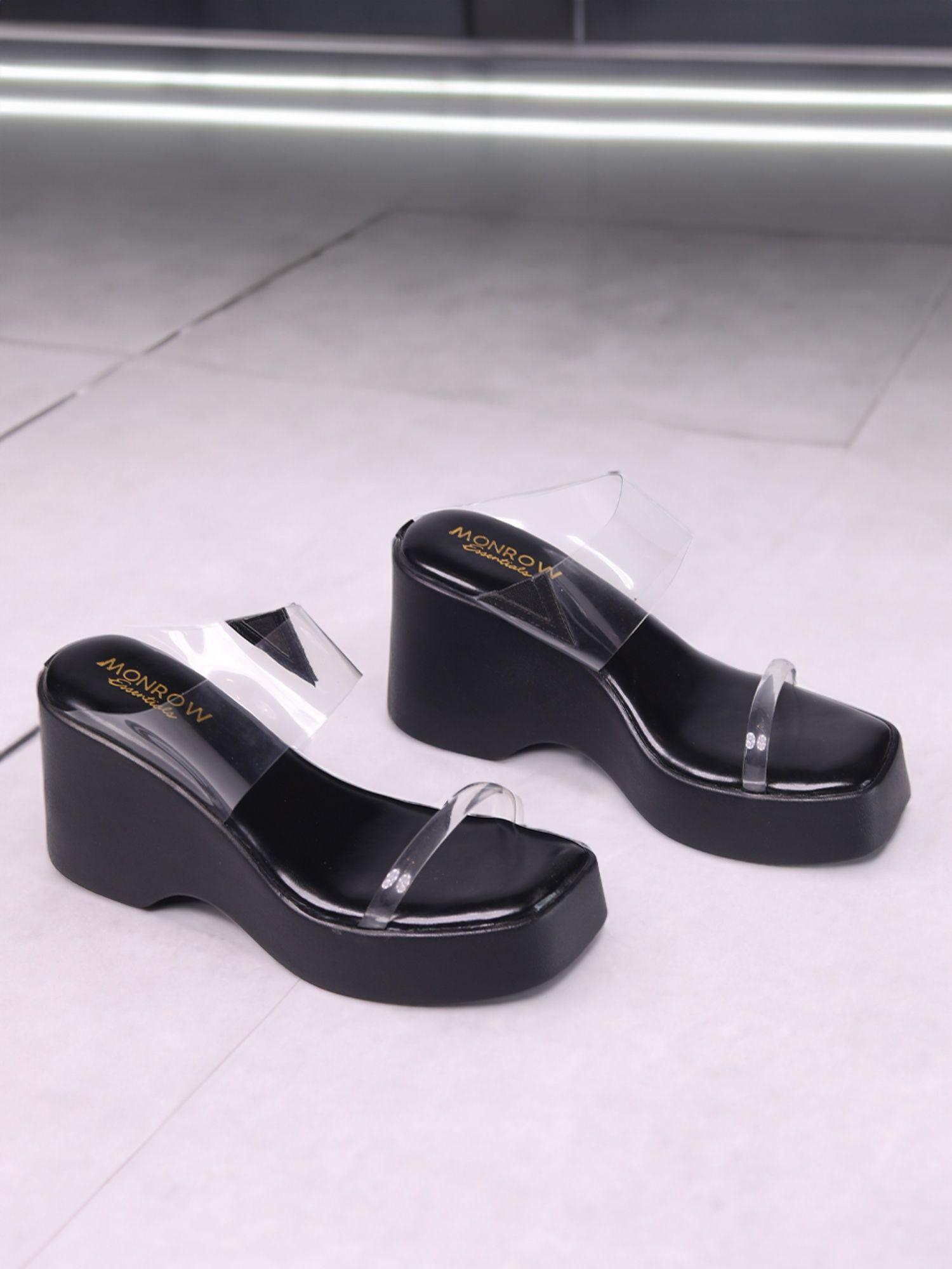 women square toe black wedges