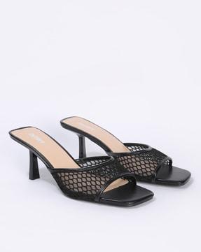 women square-toe heels with mesh lace