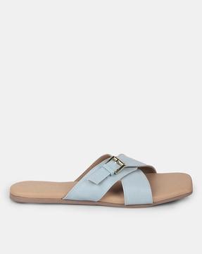 women square-toe slip-on flat sandals